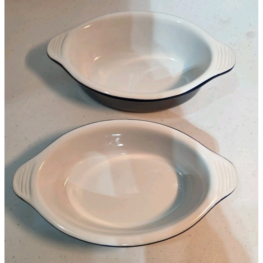 Lodge Navy Blue Stoneware Gratin Baking Dishes Set Of 2 - 7" Wide